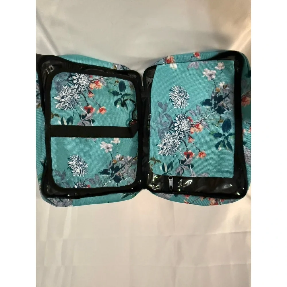 B&C Large Hanging Travel Orginzer Bag Turquoise Flowers Multi-pockets